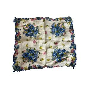Silky Handkerchief with Blue Flowers, Vintage Hanky